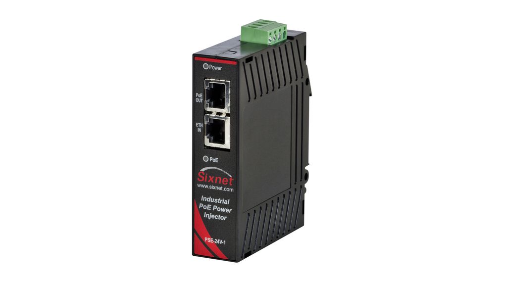 PoE Injector, 100Mbps, RJ45 Ports 2, PoE Ports 1